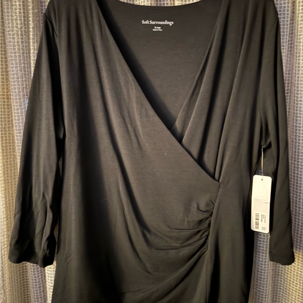 Soft Surroundings Black Wrap-Front Blouse